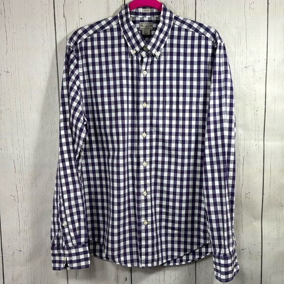 J Crew Mens Slim Fit Check Purple White Long Sleeve Cotton Button Down Shirt - Picture 1 of 15
